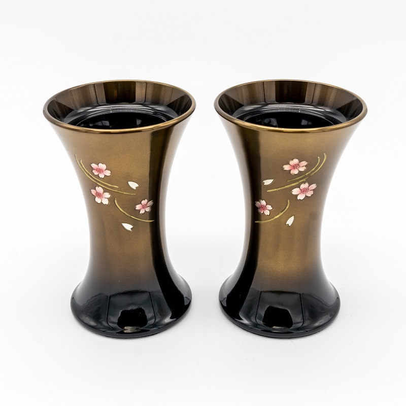 花立 キネ型 銅器 5寸 桜コハクボカシ 一対（2本セット）高さ 15.5cm
